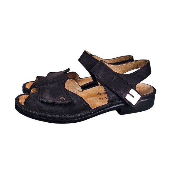 Finn Comfort Luxor Black Leather Sandals UK 8 US 10.5 Hook and Loop Strap German - Picture 1 of 13